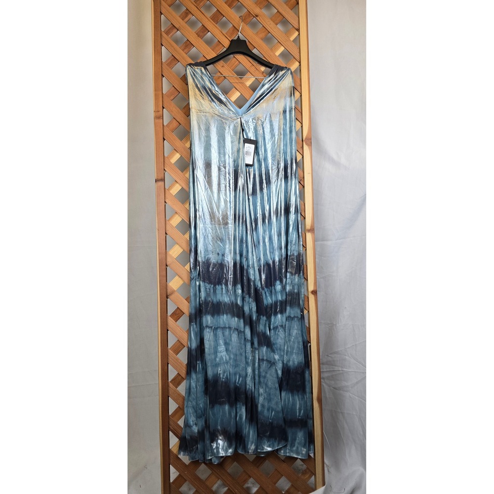 Young Fabulous & Broke Maxi Dress Womens L Blue Metallic Tie Dye - NWT